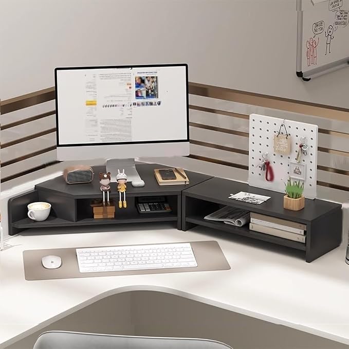 Corner Monitor Stand for Desk, Laptop Stand and Monitor Riser for Desktop Computer, Office Desk Accessories and Organizer, Space-Saving Corner Desk Shelf, Computer Stand(Black,B)