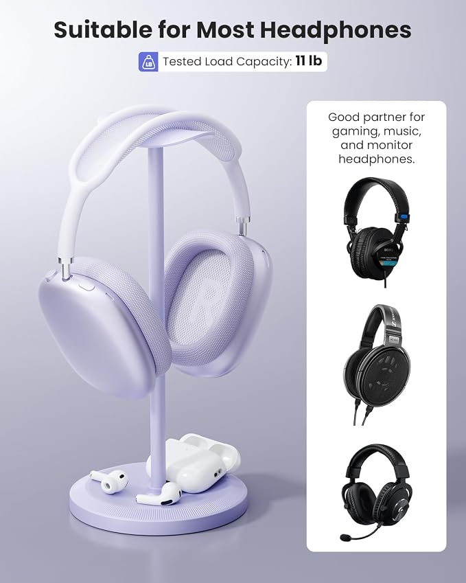 Headphone Stand, Desktop Headset Holder, Purple | Earphone Stand, Gaming Headphone Hanger, Enlarged Headrest Heavy Base, Office Desk Accessories for All Headphones Size