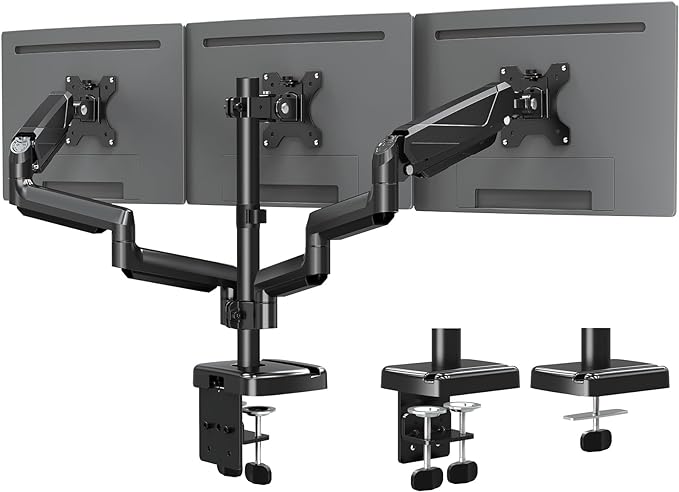 MOUNTUP Triple Monitor Mount, Triple Monitor Desk Mount for Max 27 inch Computer Screens, 3 Monitors Stand for Desk, Monitors Arm with Swivel, Tilt, Rotation, Each Arm Holds 4.4-19.8 lbs
