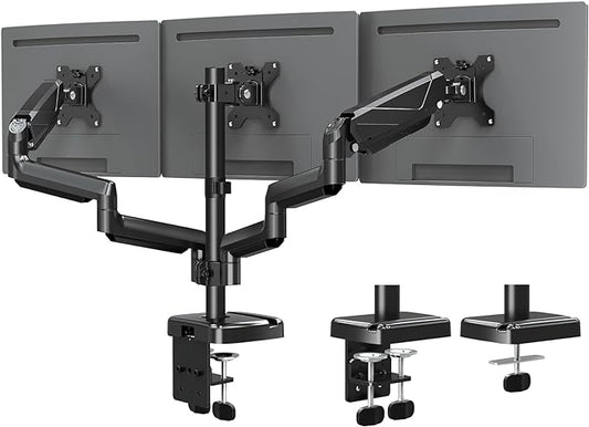 MOUNTUP Triple Monitor Mount, Triple Monitor Desk Mount for Max 27 inch Computer Screens, 3 Monitors Stand for Desk, Monitors Arm with Swivel, Tilt, Rotation, Each Arm Holds 4.4-19.8 lbs
