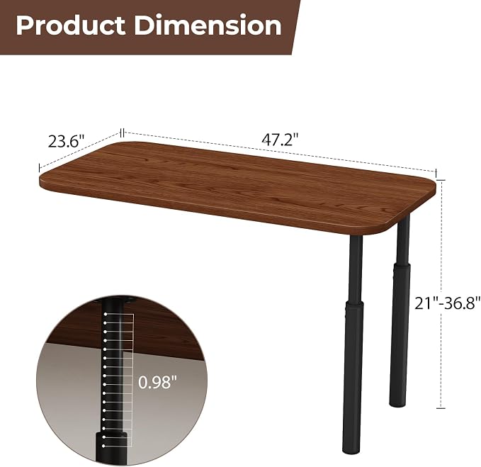 CycleCrew Large L-Shaped Desk Extension, 47.2" L Freestanding Desk Extender with Adjustable Height, Full-Size Tabletop Extension for Existing Desk, Space Saving Workstation Expansion for Home Office