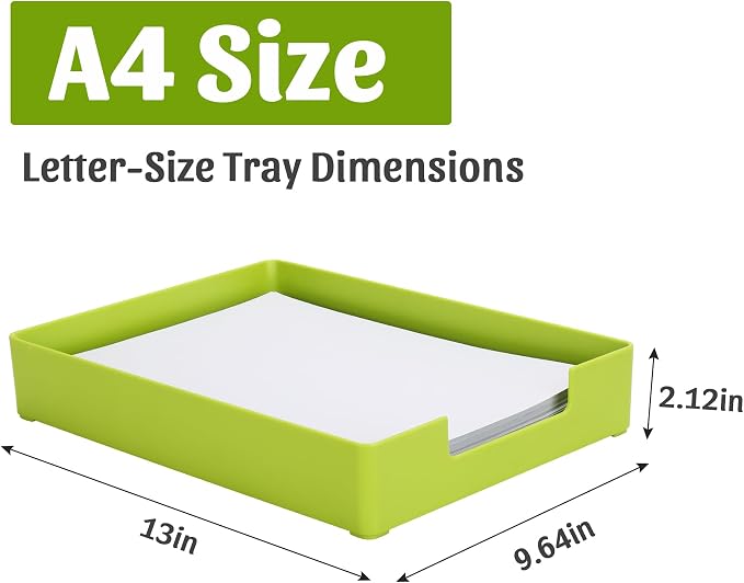 Letter-Size Tray Desk Letter Tray Paper Tray, Sturdy Heavy-Duty Plastic Printer Paper Tray, Single-Tier Stackable File Storage Organizer for Office Home (Green)