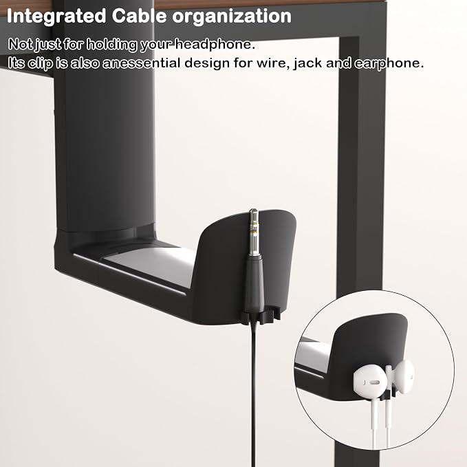 Headphone Hook - Adjustable Clamp-on Headphone Holder, Under Desk Gaming Headset Holder Mount Hook with Rotating Clamp (Black_2 Pack)