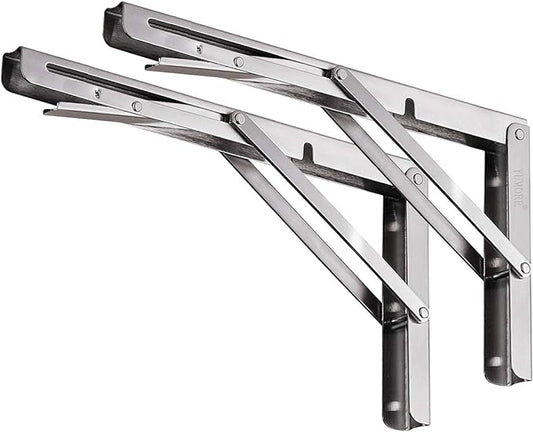 YUMORE Folding Shelf Bracket 18",Heavy Duty Stainless Steel Collapsible Shelf-Bracket Max Load 330lbs Wall Mounted Table Support Hinge for Space-Saving DIY Work Bench with Install Screws, Pack of 2