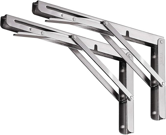 YUMORE Folding Shelf Brackets 16 Inch, Max Load: 330lb Heavy Duty Stainless Steel Collapsible Shelf Bracket for Table Work Bench, Space Saving DIY Bracket, Pack of 2