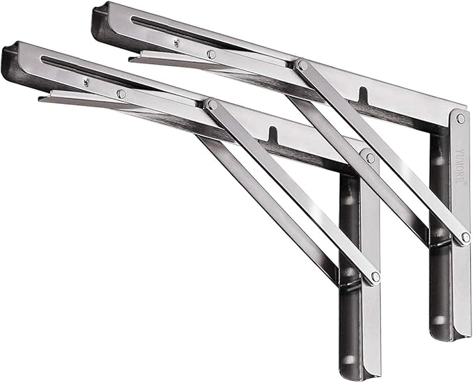 YUMORE Folding Shelf Brackets 10", Max Load: 330lb Heavy Duty Stainless Steel Collapsible Shelf Bracket for Table Work Bench, Space Saving DIY Bracket, Pack of 2