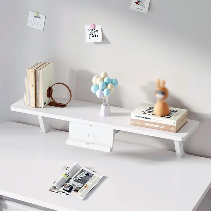 Clamp on Desk Shelf with Reading Stand 23.6x7.8in, Space-Saving Desktop Extender Klemmbares Schreibtisch Organizer Regal Adjustable Floating Desks Shelf for Office, Dorm, Home Desk Organization