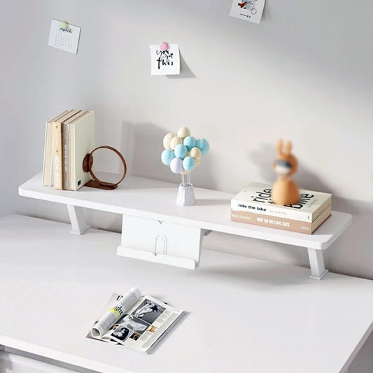 Clamp on Desk Shelf with Reading Stand 31.5x7.8in, Space-Saving Desktop Extender Klemmbares Schreibtisch Organizer Regal Adjustable Floating Desks Shelf for Office, Dorm, Home Desk Organization