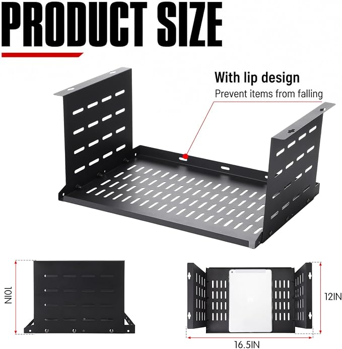 Under Desk Computer Mount for Small Form Factor Sff Computers and Pcs, Using Space 16.7" x H 8" x D 12" Mount Shelf Organizer for Office Home Workstation Gaming Stand up Desk