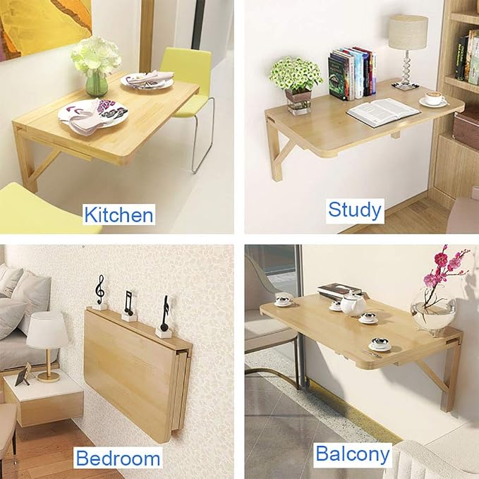 MM MELISEN Wood Folding Desk - Natural 29.5x19.6 Inch Wall Mount Fold-Down Table for Small Spaces. Perfect as a Kitchen prep spot, Craft Station, or Bedroom Desk. Easy Install, Sturdy, Folds Away
