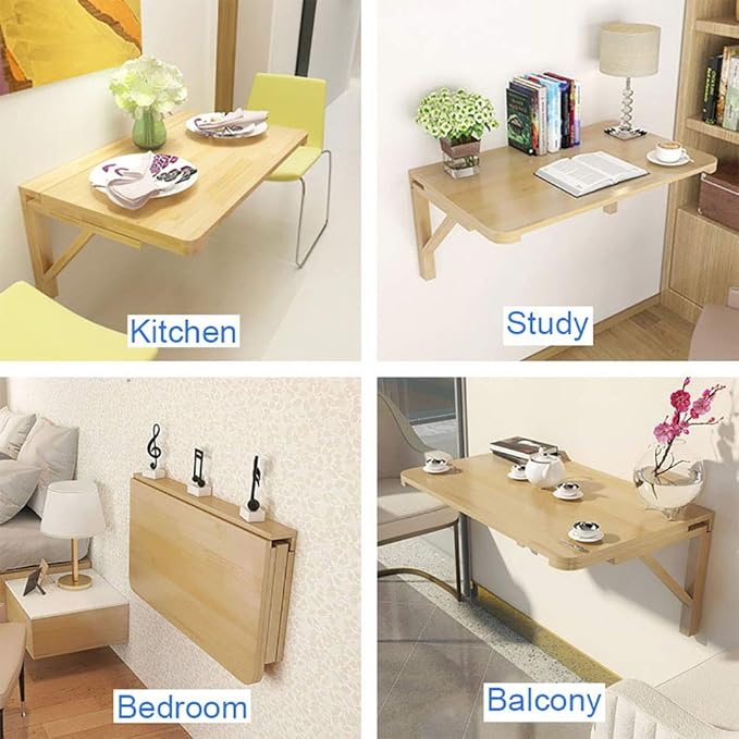 MM MELISEN Fold-Away Wall Table - Natural 31.4x23.6 Inch Wood Table that maximizes Space. Creates Instant Counter Space in Laundry, Kitchen, or Workshop. Ideal for Apartments and dorms