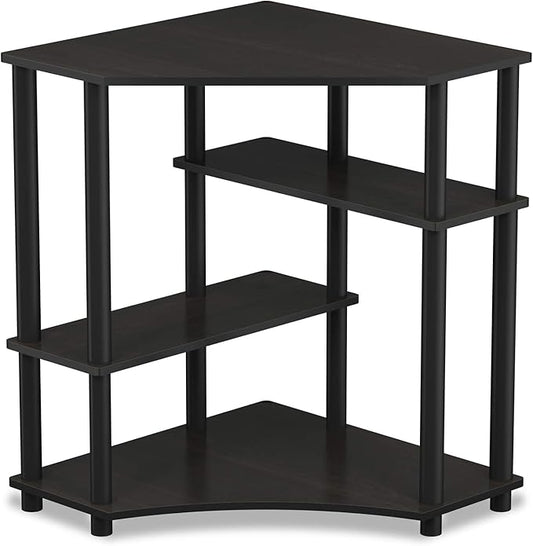 Furinno TURN-N-TUBE Desk, Gaming Desk with Shelves, Corner Computer Desk with Shelves, Office Desk, Space Saving, For Home Office, Bedroom, Espresso