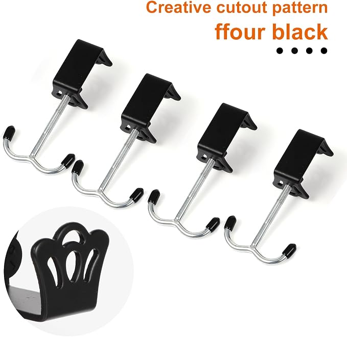 4 Pack Adjustable Purse Hooks for Table & Desk, Double-Hook Heavy-Duty Backpack Hanger 100lb Capacity High-Strength Holder Space-Saving Desk Organizer for Handbag Headphone Umbrellas(Black)