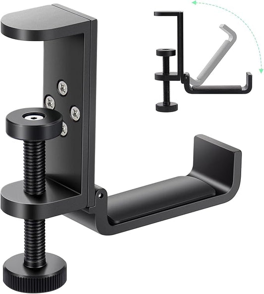All Aluminum Foldable Headphone Holder for Desk, Headset Stand for Desk,Backpack Holder Hook for Desk,Table Bag Hook,Under Desk Clamp Hook for Gaming PC Accessories,Black