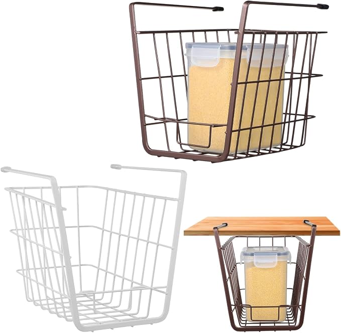 PRETYZOOM 2 Pack Under Shelf Wire Basket, Under Cabinet Hanging Metal Storage Basket, Space-Saving Organizer Solution for Kitchen, Bathroom, Bookshelf, Office, Desk (10x6.5x8 inch)