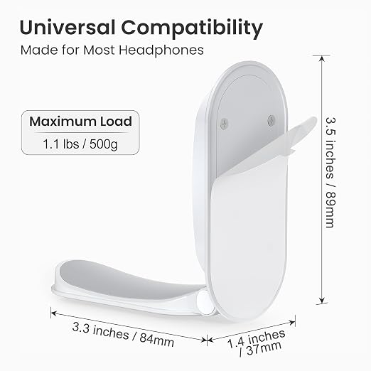 Itramax Wall Mount Headphone Hanger,Adhesive Headset Holder for Desk,2 Pack Foldable Headphone Monitor Stand Holder,Sticky PC Gaming Headset Earphone Hook for AirPods Max,HyperX,Sennheiser,Xbox-White