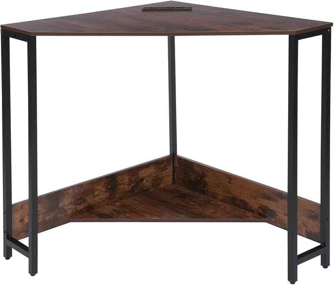 Corner Desk Small Desk with Outlets Corner Table for Small Space, Corner Computer Desk with USB,Brown