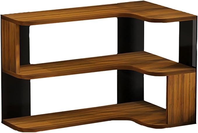 Desktop Organizer Shelf, Multi-Tier Space Saving Bookshelf with Corner Storage Design, Wooden Desk Rack, Countertop for Home Office Dorm(Walnut,19.6 * 11.8 * 11.8in)