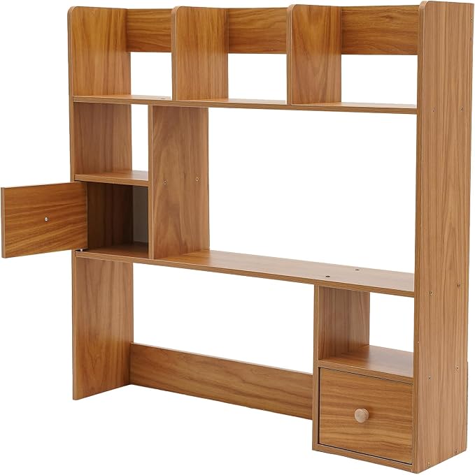 Desktop Bookshelf, Home Office Desk Organizer, Desktop Storage Organizer, for Study Rooms, Offices, Bedrooms, Libraries, Reading Rooms, Etc (Pine Color)