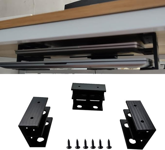 PIAOLGYI Under Desk Double Decker Laptop Holder Mount with Screw, Under Desk Laptop Mount Bracket, Add On Under Table Keyboard Storage (3 Pcs)