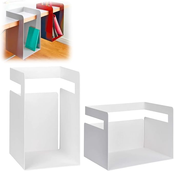 Desktop Shelf Organizer, Hanging Storage Box, Corner Storage Box, Desk Book Organizer for Office Supplies and Home Décor (White, Small + Large)