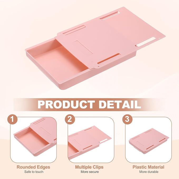 PATIKIL 2 Pack Under Desk Drawer Slide Out, 8.66 x 6.1/4.3" Plastic Table Storage Drawers Slide Out Storage Box for Laptop Study Desks Dining Dressing Tables Wardrobes Cabinets, Pink