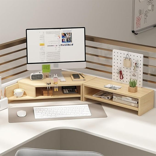 Corner Monitor Stand for Desk, Laptop Stand and Monitor Riser for Desktop Computer, Office Desk Accessories and Organizer, Space-Saving Corner Desk Shelf, Computer Stand(Natural,B)