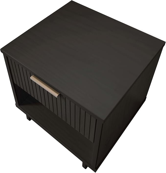 Manhattan Comfort Granville 1-Drawer Nightstand Set of 2, Modern Glam Bedside Table with Ribbed Design and Gold Handles, Ideal for Living Room and Bedroom Use, Dark Grey