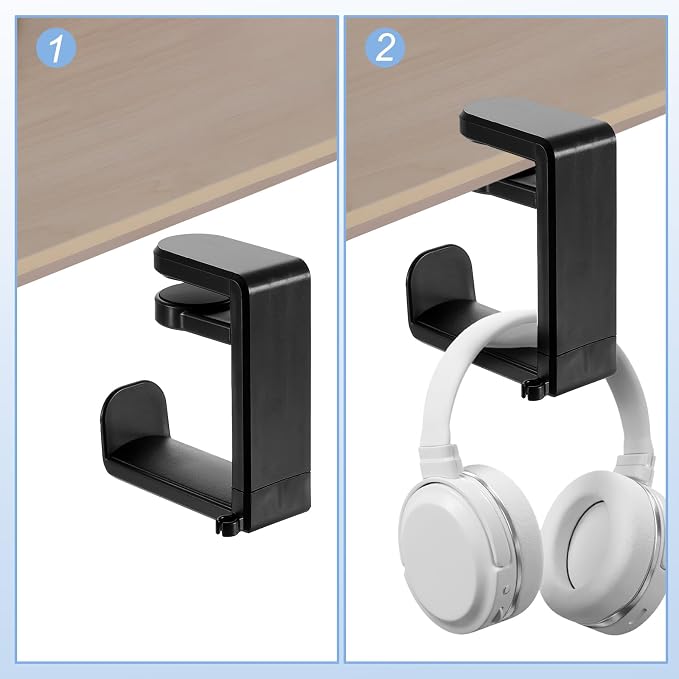 HARFINGTON Headphone Stand Holder 360 Degree Adjustable Clamp Desk Hook Clamp 0.39"-1.65" Clamping Range PC Gaming Headset Stand for Headphone Earphone, Black