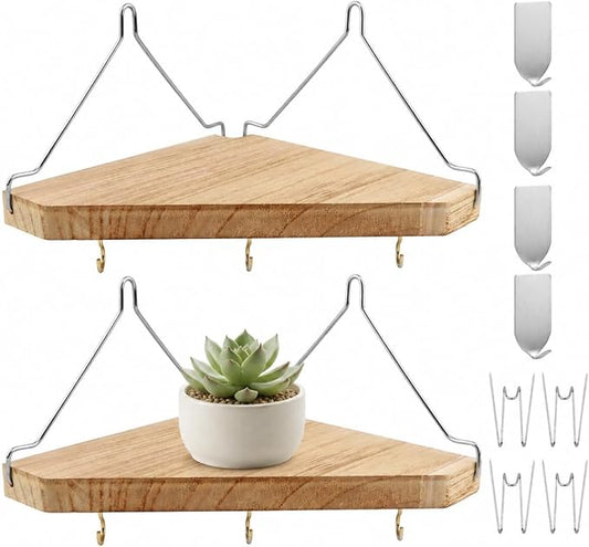 Fabric Wall Cubicle Corner Shelf with Hooks, Wooden Triangular Cubicle Organizer Storage Shelf, Partition Shelf with Hangers for Office Dorm Apartment