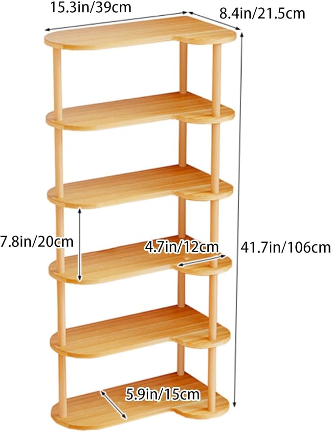 Desktop Bookshelf Organizer, Multi Tier Space Saving Corner Shelf, Thickened Wood Board Structure, Small Bookcase for Office, Home, Dorm(Light Walnut,15.3 * 8.4 * 41.7in)