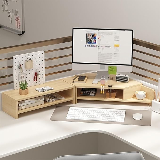 Corner Monitor Stand for Desk, Laptop Stand and Monitor Riser for Desktop Computer, Office Desk Accessories and Organizer, Space-Saving Corner Desk Shelf, Computer Stand(White,B)