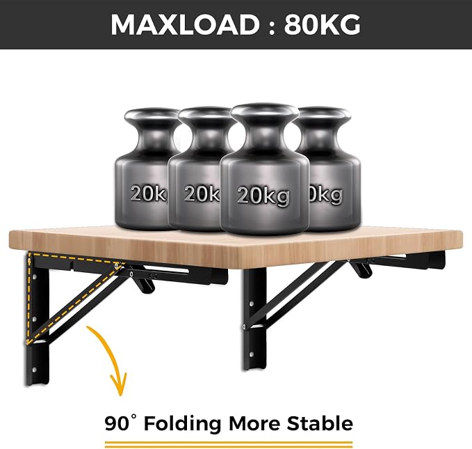 Dntorx 12 Inch Folding Shelf Brackets, 2 Pcs Heavy Duty Metal Collapsible Shelf Bracket Wall Mounted Brackets for Fold Down Table Wall Mounted Brackets for Shelves Space Saving