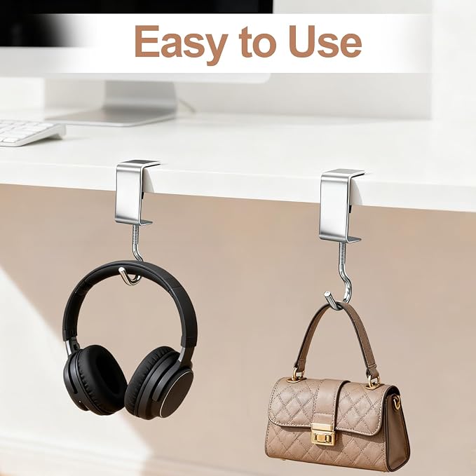 8 PCS Desk Hook Table Clamp Hooks Hanging Bag Backpack, Heavy Duty Metal Shelf Hooks, Adjustable Desktop Mounting Hook (8 pcs)
