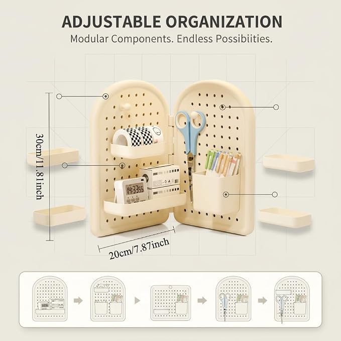 Loizziuy Space-Saving Corner Desk Organizer - Foldable Wall Mount Storage for Home Office Desktop for Stationery & Accessories (Beige)