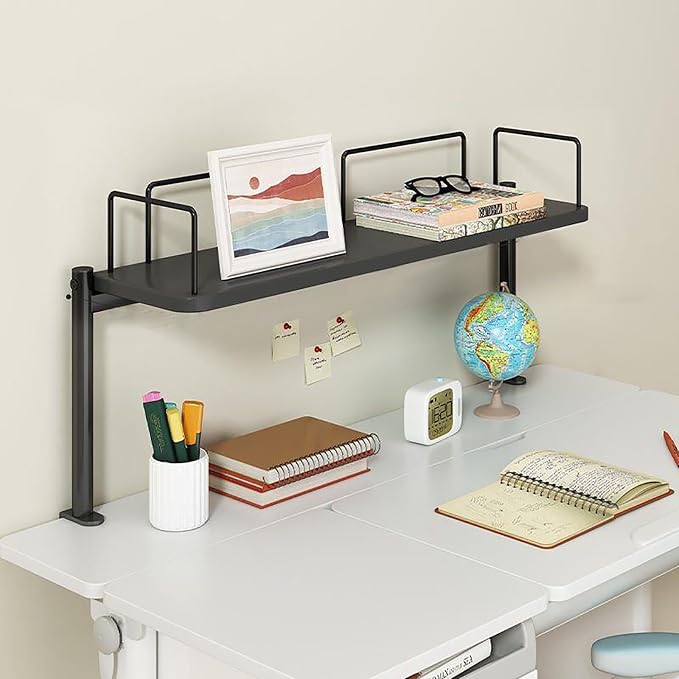 Lightweight Desk Extender, Clamp on Desk Organizer Shelf, Metal Desk Extender Side Table, for Desktop Accessories, Office Organization(Color:Black,Size:L-60CM)