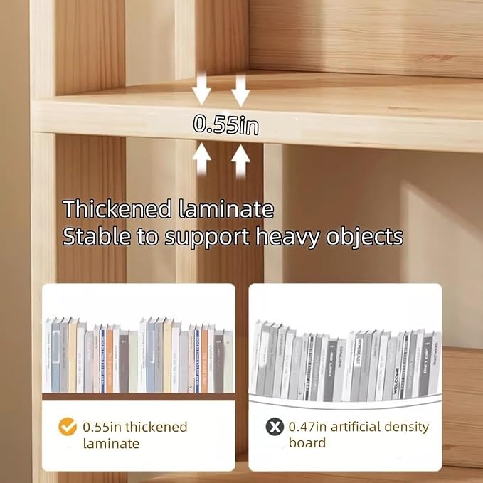 Wooden Bookshelf Stand Narrow Corner Storage Rack with Raised Guardrails and Multi-Layer Shelves for Home Office,Ideal for Home
