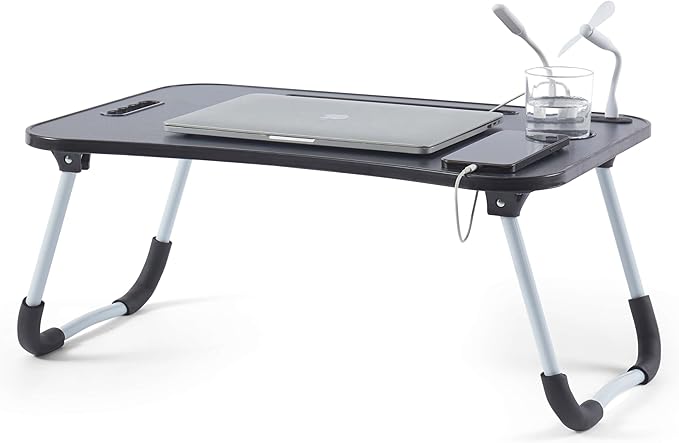Nestl Foldable Lap Desk - Portable Laptop Stand for Bed, Couch, Work, Reading & Writing, Lap Table with USB Ports, Large Laptop Tray, Black