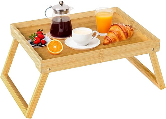 RRX Bed Tray Table with Folding Legs, Breakfast in Bed Tray (1, Beige) | Bed Trays for Folding Table Eating, Kitchen Serving, Food, Sofa, Snacking or Working, Laptop Desk Dinner, Snack Tray