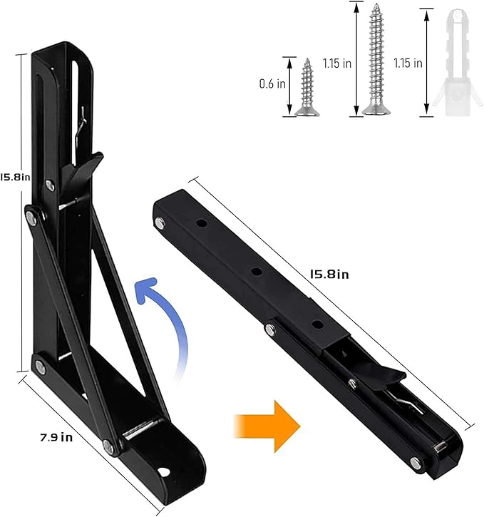Folding Shelf Brackets - 16 Inch 6 Packs Heavy Duty Metal Collapsible Shelf Bracket, DIY Wall Mounted Foldable Shelf Bracket, Space Saving for Bench Table