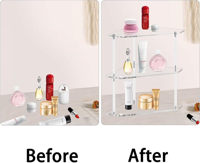 Tasybox Corner Shelf 2 Tier Bathroom Counter Organizer Acrylic Countertop Corner Shelves for Bathroom Kitchen Office Vanity Makeup Spice