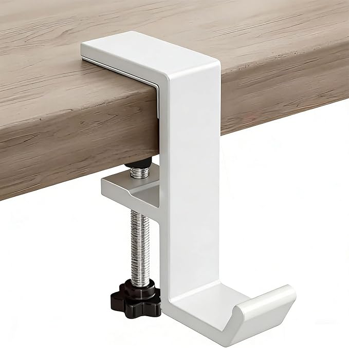 Headphone Stand - Aluminum Alloy Headphone Holder, Under Headset Stand for Desk Fit for PC Gaming Headset Hanger Hook Suitable for Office, Computer, Student Class Desk, Handmade Creator Table (White)