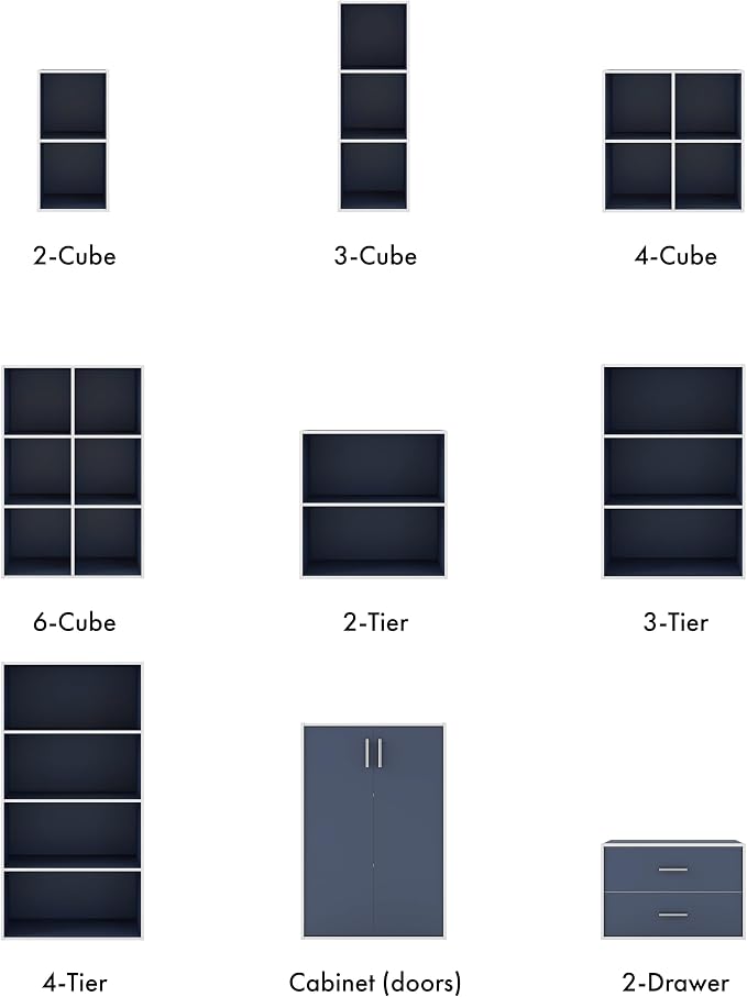 Homes: Inside + Out Apexa 3-Cube Storage Organizer Shelves, Stackable Wood Bookcase Fits Cubby Bins for Organization, Dorm Teen Room Decor & Home Office, Steel Blue
