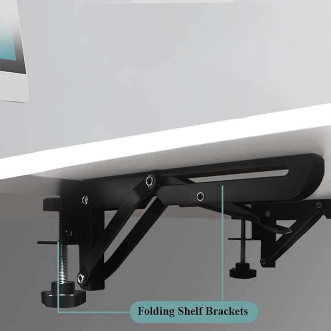 Table for Plate Folding Computer Extension Desk Iron Holder Support Spacer Foldable Bracket Extender Keyboard Rack Folding Shelf Brackets with 2 Inch Desk Clamp, Countertop Extension Fold Down