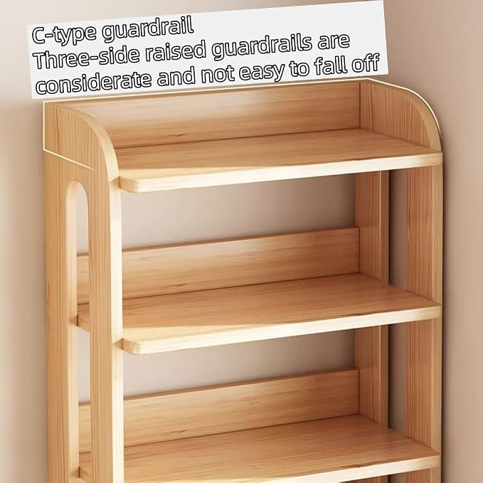 Wooden Bookshelf Stand Narrow Corner Storage Rack with Raised Guardrails and Multi-Layer Shelves for Home Office,Ideal for Home