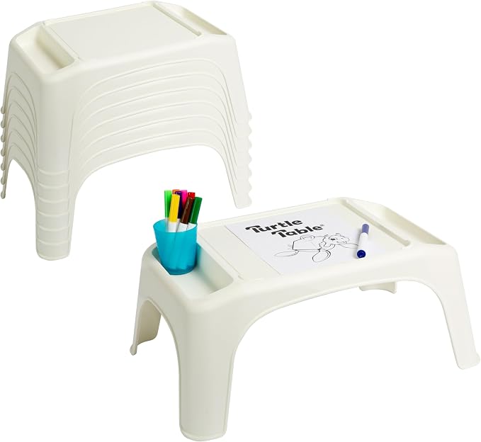 LAPGEAR Turtle Table Kids Flexible Seating Lap Desk Tray with Storage for Snacks, Play, Classroom, and Sensory Activities - Marshmallow White - Pack of 8 - Style No. 20011