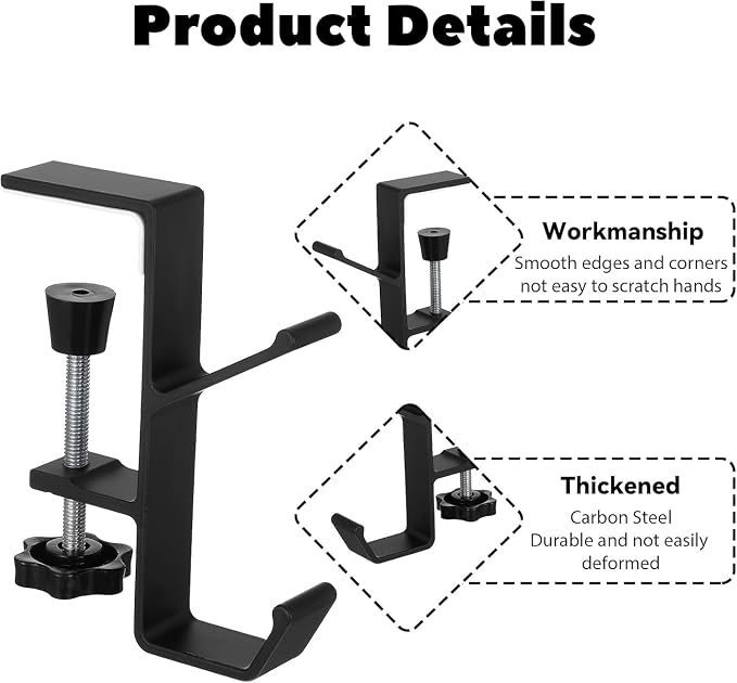 3PCS Desk Mount Bag Holder Hook Clamp,On Backpack Hanger Portable Desk Mount Headphones Holder for Reduce Desk Clutter Table Desk Table Hanging Storage