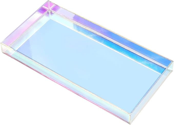 ROYALITA Iridescent Acrylic Vanity Tray 10x5 Inch - Small Acrylic Trays Perfume Tray Spill Proof, Decorative Tray for Bathroom Countertop, Wedding Decor, Aromatherapy Storage, Office Desk