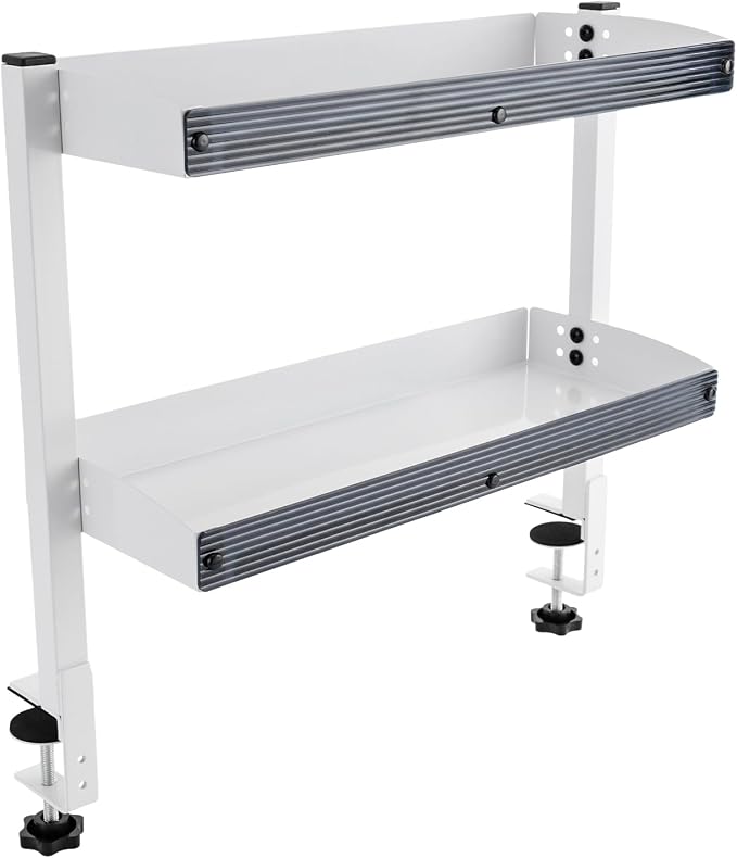Clamp-on Desk Shelf, Plastic Panel Clip-on Desk Shelf, 2-Tier Shelving with Adjustable Storage Tray, for Offices, Bedrooms, Living Rooms, Etc (White)