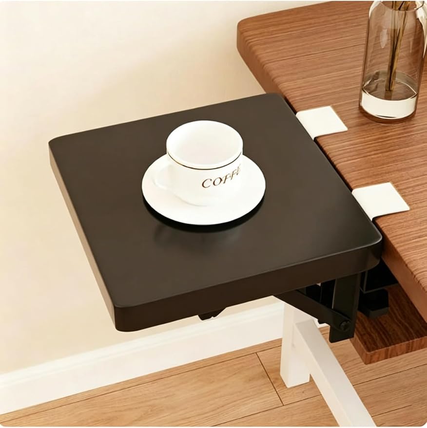 Clamp-On Desktop Extension Board, Space-Saving Side Table for Laptop/Monitor/Keyboard, 50x25cm Black & Milk, Perfect for Home Office & Small Spaces